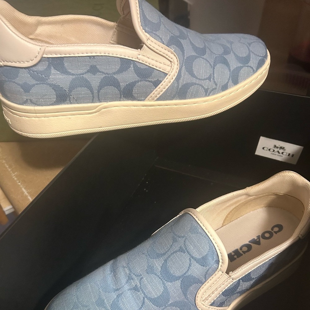 Coach Light Blue and Cream Slip-On Shoes - Picture 1 of 2